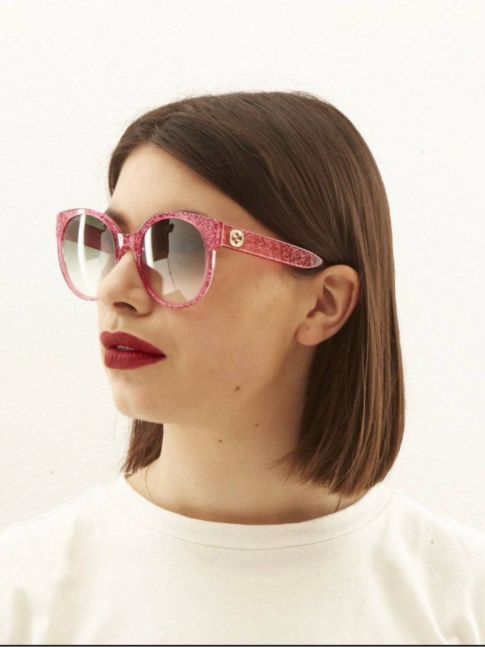 Gucci Pink Glitter GG0035S 005 54 Ladies Sunglasses